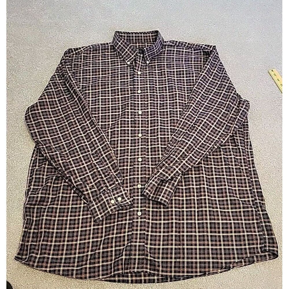 Jos A Bank Travelers Collection Button-Down Shirt Mens XXL BROWN Plaid LONG SLEE